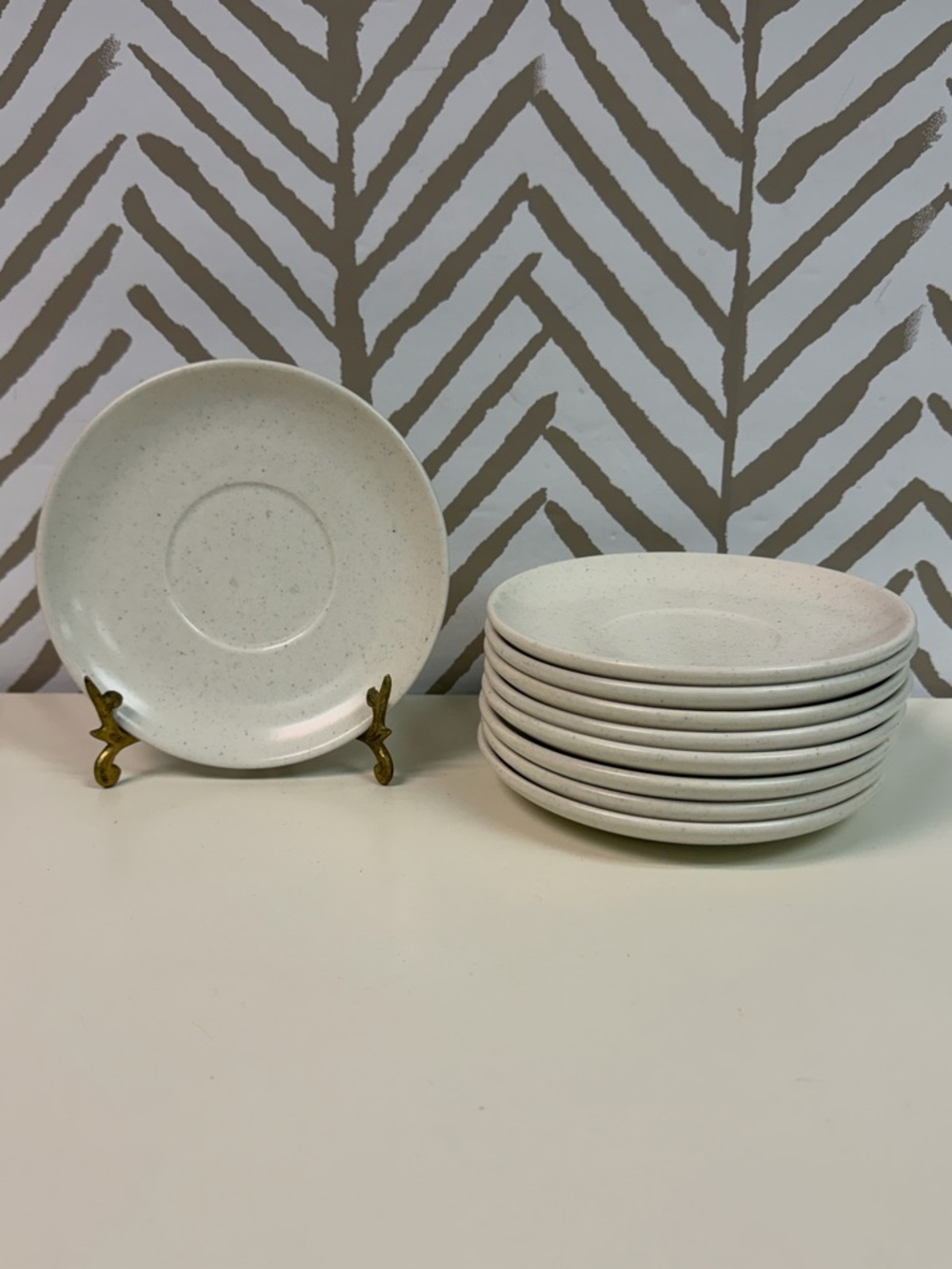 Metlox Poppytrail Beige Speckled Ceramic Saucers Set of 9 Made in California